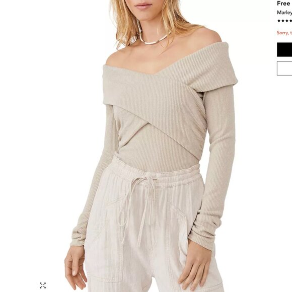 Free People Marley Off Shoulder‎ Ribbed Sweater In Oatmeal - Picture 1 of 5